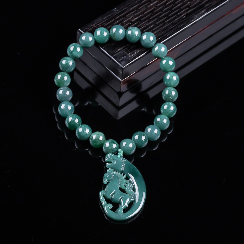 Jewelry & Watches Spółka Z Ograniczoną Odpowiedzialnością Sp Z Oo - สร้อยข้อมือถักมือจากหยกธรรมชาติสีน้ำเงินลายม้าตามปีนักษัตร เครื่องประดับหรูหรา แฟชั่นจิวเวลรี่ พร้อมใบรับรองของขวัญ