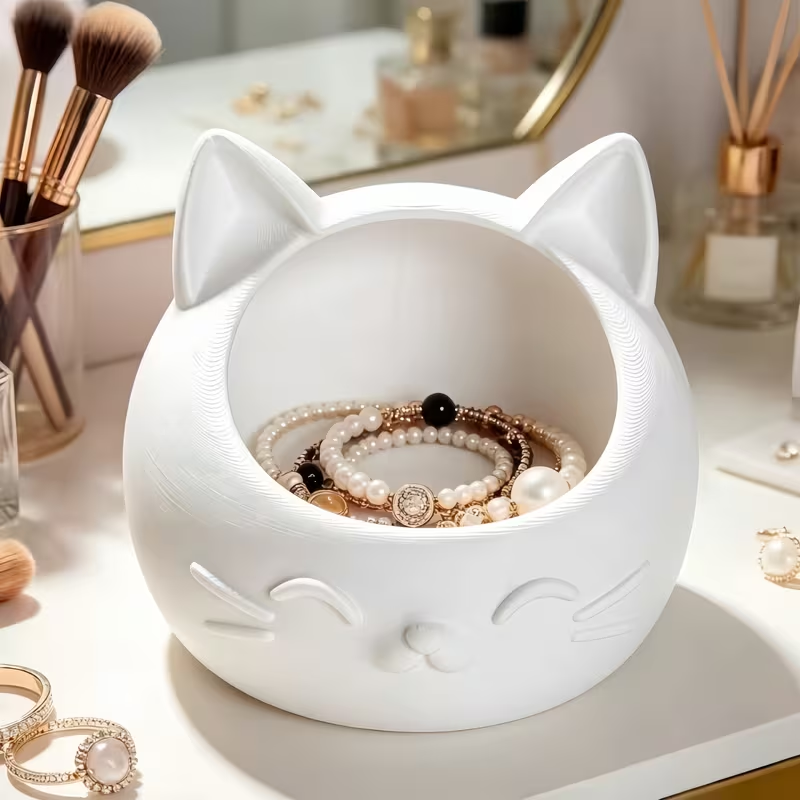 Jewelry Box Organizer Watches - กล่องเก็บของรูปแมวการ์ตูนขนาดเล็ก น่ารัก เหมาะสำหรับวางข้างเตียงเพื่อเก็บของชิ้นเล็กๆ เช่น เครื่องประดับและนาฬิกา