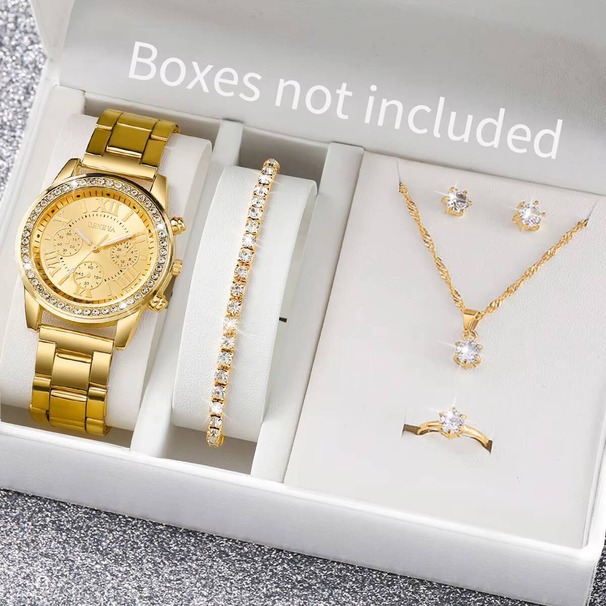Jewelry Box Organizer Watches - 6 ชิ้น/เซ็ตแฟชั่นไรน์สโตนนาฬิกาผู้หญิงนาฬิกาข้อมือควอตซ์แบบแอนะล็อกชุดเครื่องประดับเรลิโอ เฟมินีโน(ไม่มีกล่อง)