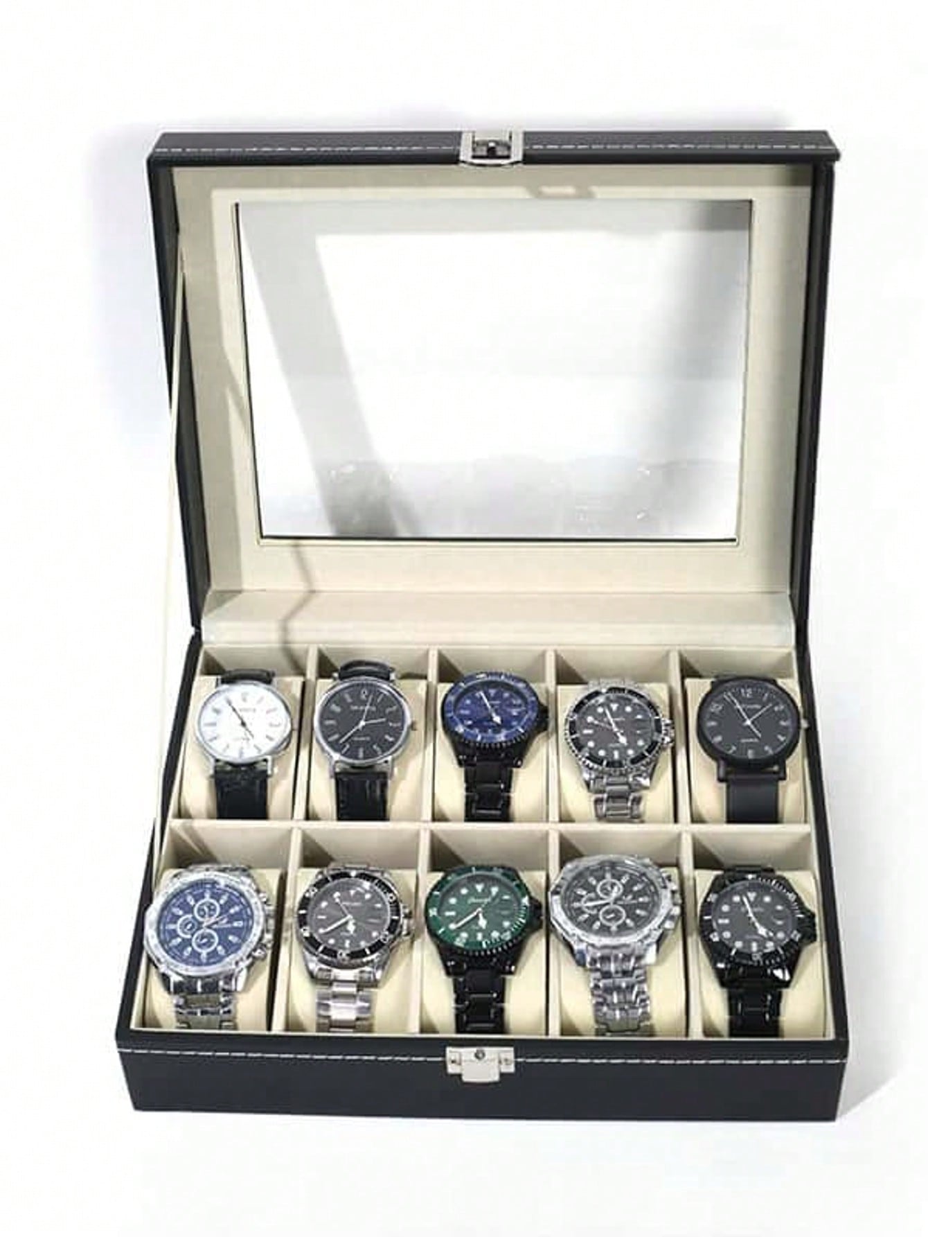 Jewelry Box Organizer Watches - กล่องใส่นาฬิกาหนังพร้อมกุญแจล็อค, กล่องโชว์นาฬิกาความจุขนาดใหญ่, กล่องเก็บเครื่องประดับระดับไฮเอนด์สำหรับผู้ชายและผู้หญิง, สำหรับโต๊ะเครื่องแป้งในบ้าน