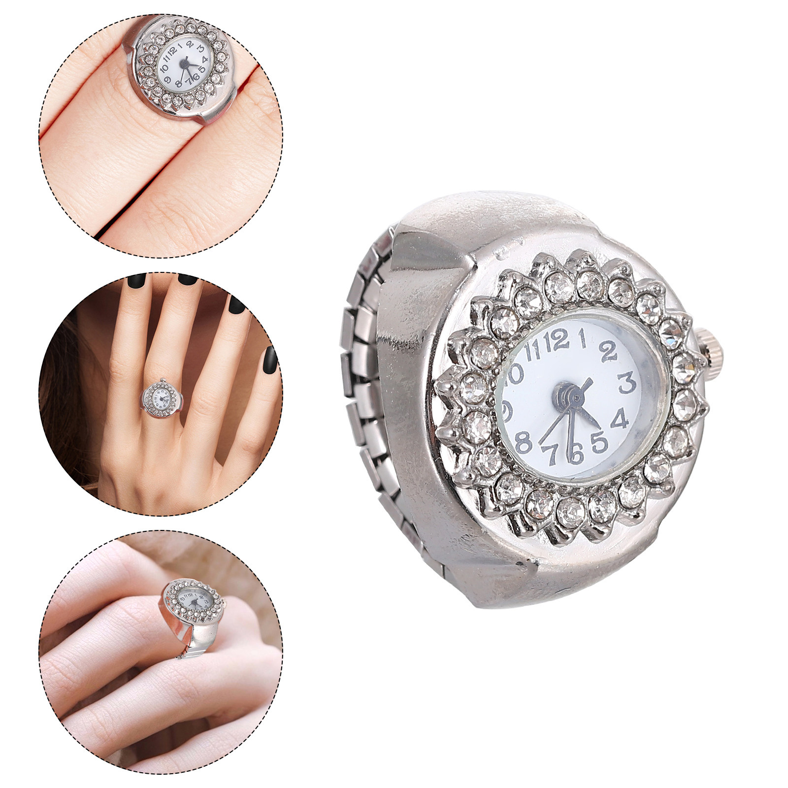 Unique Jewelry Watches - นาฬิกาแหวนเพชรระยิบระยับ วัสดุโลหะผสมสังกะสี ป้องกันการระคายเคือง สวมใส่สบาย ดีไซน์สร้างสรรค์ไม่ซ้ำใคร เครื่องประดับนาฬิกาสำหรับใช้ในชีวิตประจำวัน
