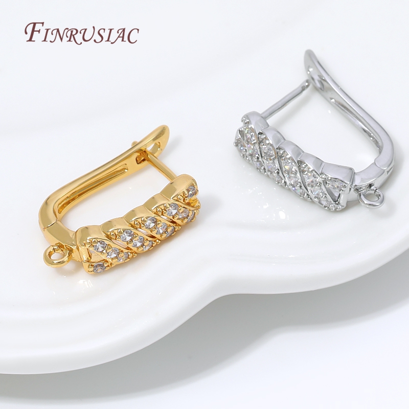 Gold Plated Ring - ต่างหูแบบห่วงชุบทอง 18K ประดับเพชรคิวบิกเซอร์โคเนีย พร้อมห่วงเกี่ยว ตัวฐานทำจากทองเหลือง สำหรับทำจี้