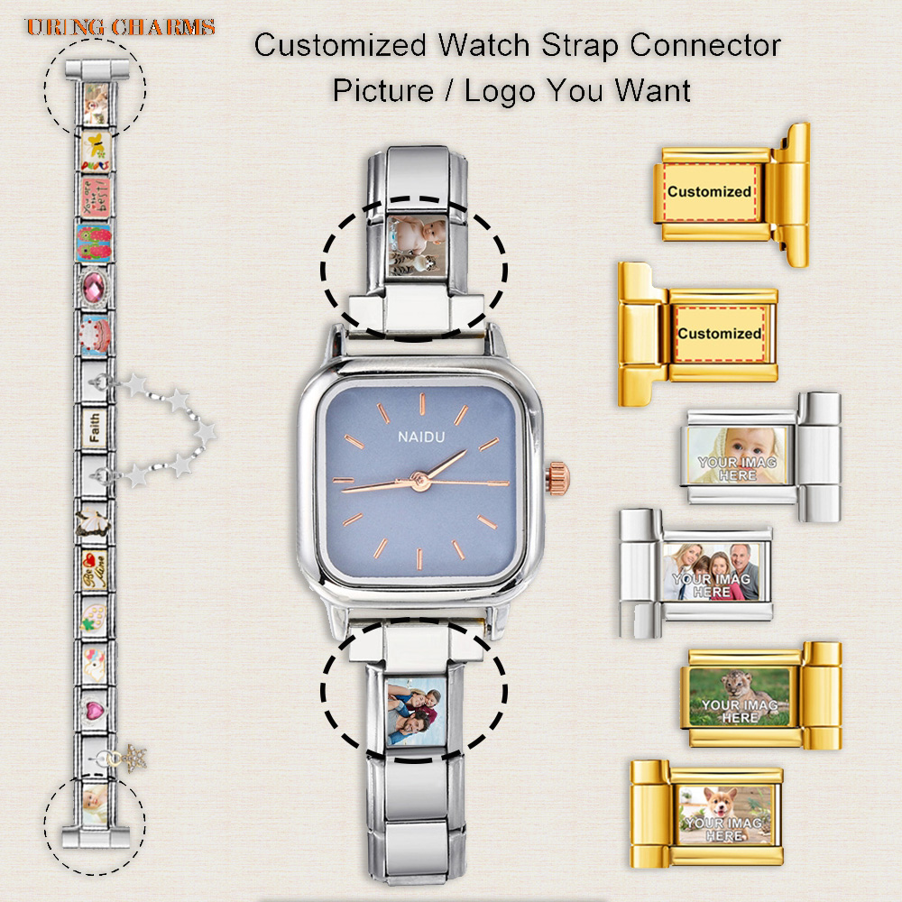 Italian Jewelry Watches - 1 คู่ภาพโลโก้ที่กําหนดเองสายนาฬิกาเชื่อมต่อ Fit 9 มม.อิตาเลี่ยน Charm