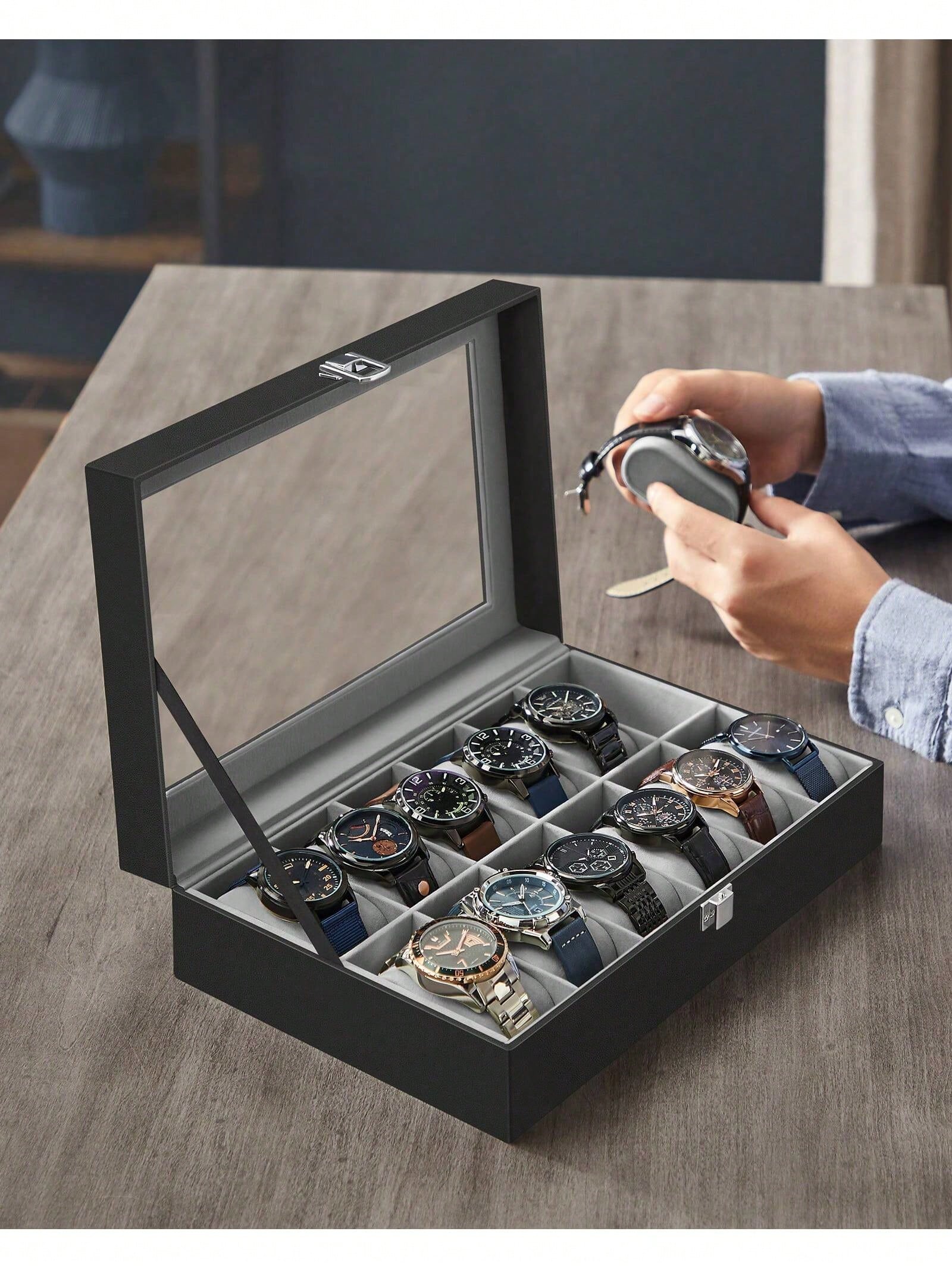 กล่องเก็บนาฬิกาแบบล็อคได้ 12 ช - Jewelry Box Organizer Watches บทวิจารณ์และราคา